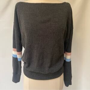 PrettyLittleThing Knit Pullover Sweater Grey Oversized Tapered Striped Sz Small